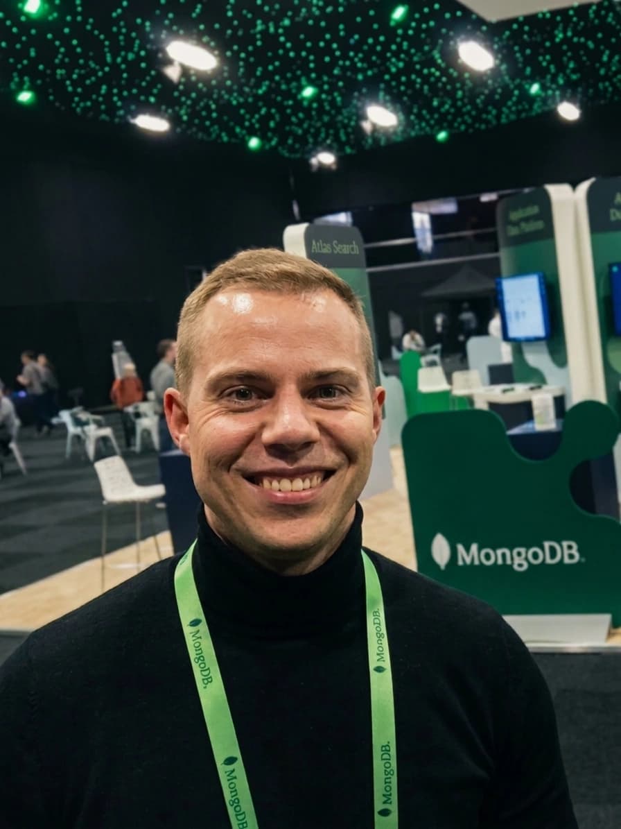Viktoras Domarkas at the MongoDB conference in London